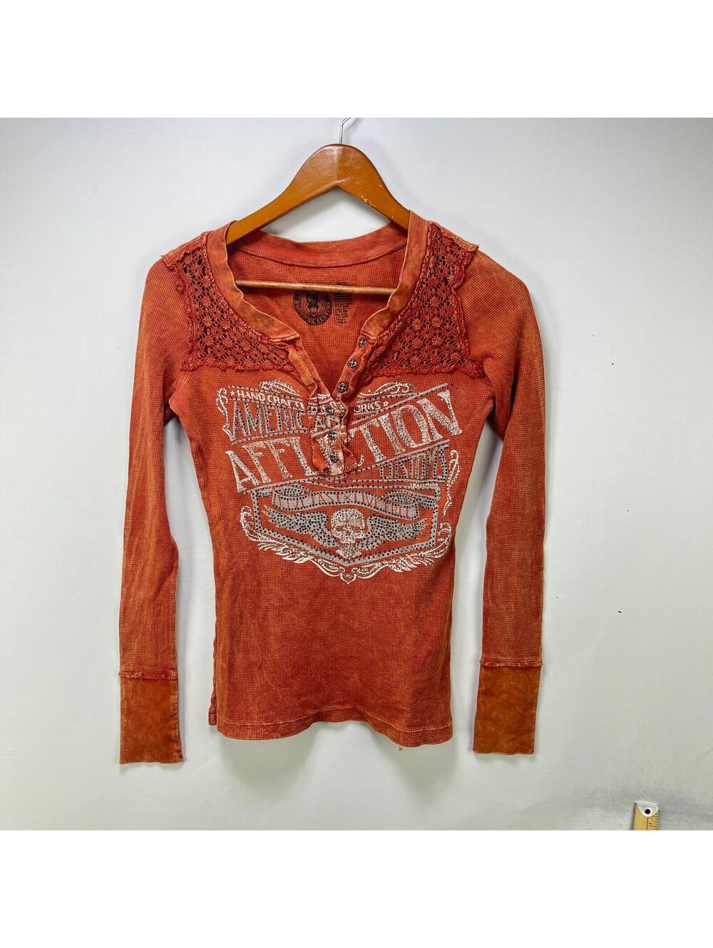 Vintage Affliction Y2K Skull Thermal Shirt Women Small
